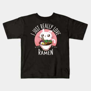 Ramen Japanese Noodles Kawaii Anime Cat Kids T-Shirt